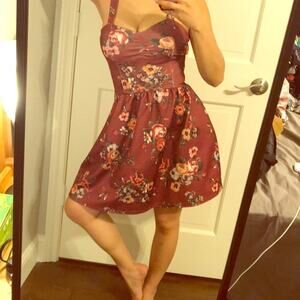 New A'gaci Red Fit & Flare Mini Dress Women Size XS Sweetheart Floral Sexy